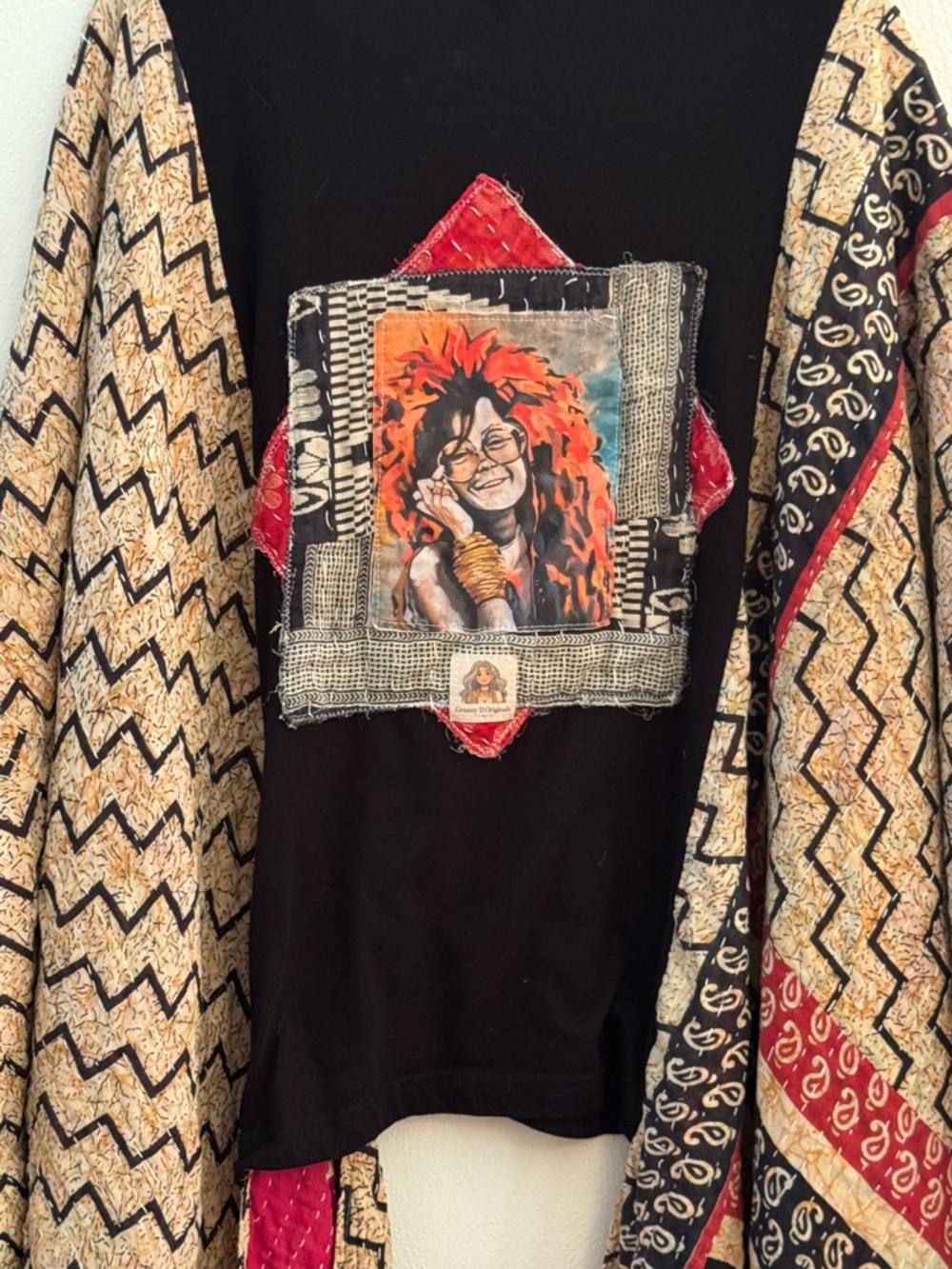 JANIS JOPLIN Band T  Boho Kantha Pockets Handmade One of a Kind One Size Belt - Picture 6 of 7